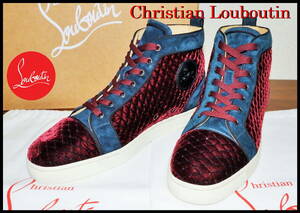 激レア Christian Louboutin ルイススワロ キルティング ベロア 42 メンズ ハイカット スニーカー ベルベット 27.0cm クリスチャンルブタン