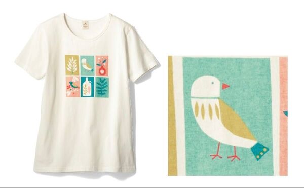 【新品未使用タグ付き】プリント半袖Tシャツ ベルメゾン ミニラボ M 白 ホワイト 花 植物 鳥 かわいい おしゃれ レディース