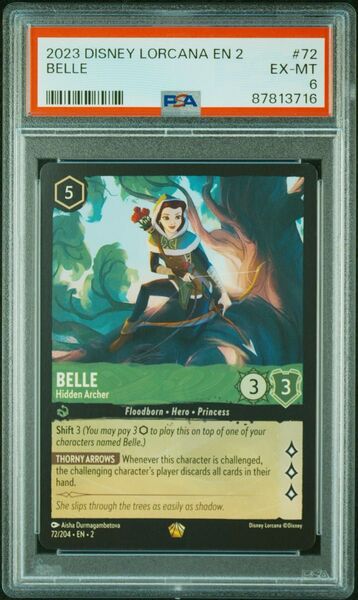 【PSA6】ディズニー ロルカナ 72/204・EN・2 Belle - Hidden Archer (L レジェンド) ベル