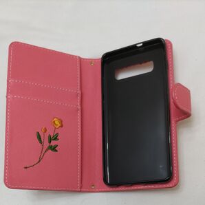 Samsung Galaxy S10 手帳型ケース レザー 花柄 ピンク