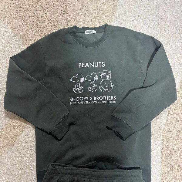 Snoopy 上下セット 裏起毛 パジャマ 寝巻き スウェット 男女兼用 メンズ レディース