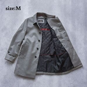 美品 アウター 比翼仕立て ステンカラーコート ビジネス 全日本紳士服 グレー ライナー付き ジャケット 綺麗め Biscorse