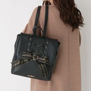 美品 リュック ハンドバッグ ゴスロリ 2way SecretDoor リボン 編み上げ バッグ ブラック 黒