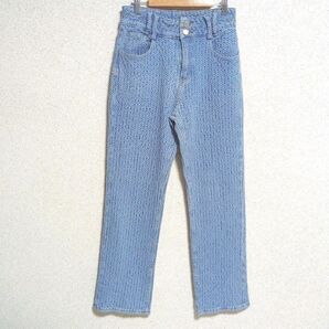 美品 デイジー コットンロングパンツ ストレートパンツ 無地 ブルー ぽこぽこ素材 ビンテージライク 個性的 М カジュアル