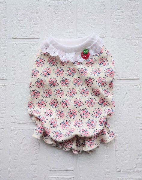 犬服ハンドメイド バルーンワンピース ストロベリー S