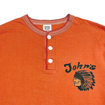 国内正規品■BARNS OUT FITTERS(バーンズ)高品質アメカジJOHNSインディアン ヘンリーネック長袖TシャツM[38-41]オレンジ日本製ヴィンテージ_画像2