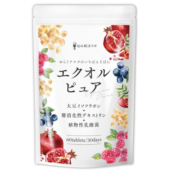 エクオルピュア エクオール 30日分60粒 国内製造 ビタミンB12 サプリ 大豆イソフラボン42mg 美容 α-リポ酸