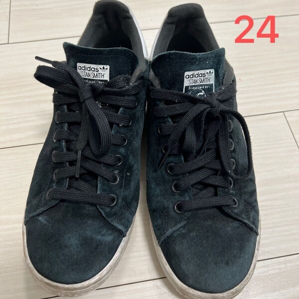 adidas アディダス Stan Smith スタンスミス FZ0019 黒 ブラック 24cm スエード レディース