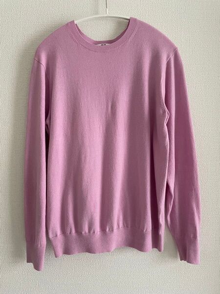 使用感無し カシミヤ入り 柔らかい素材 Lサイズ UNIQLO 美品 長袖 丸襟 カットソー セーター ピンク色 上品 可愛い