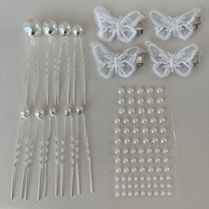 新品未使用 ウェディングヘアアクセサリー 蝶々 パールユーピン パールシール