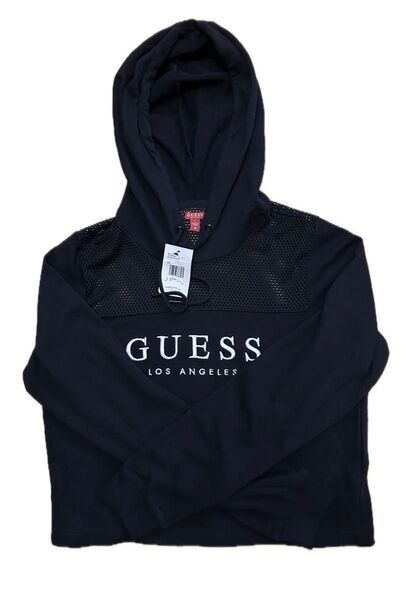 未使用 タグ付き ゲス GUESS プルオーバーショート丈パーカー 黒