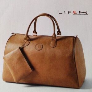 国産「LifeN」ライフエヌ カジュアルボストンバッグ&ポーチ キャメル LN-2003P-CA 1袋