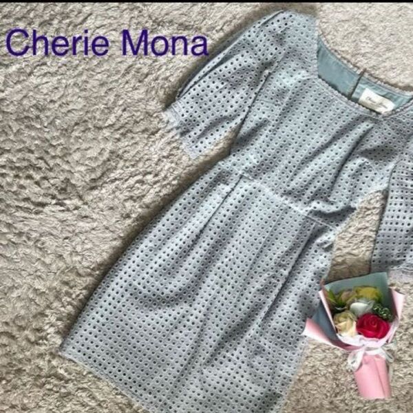 Cherie Mona シェリーモナ Iライン コットンワンピース 5分袖 フリル レース