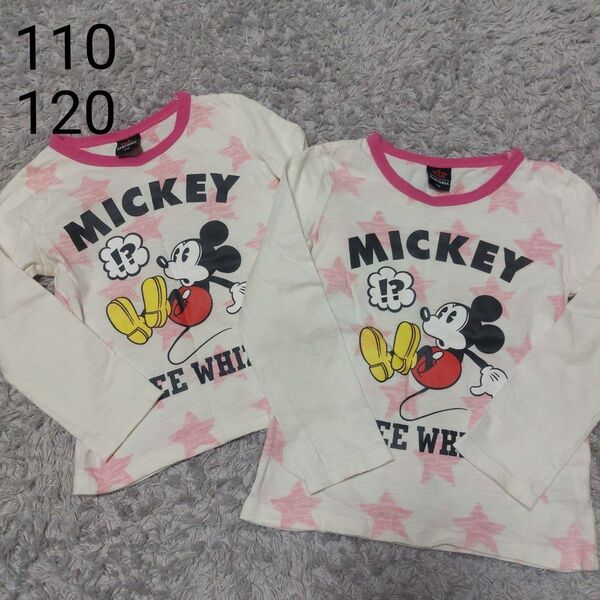 美品 BABYDOLL ディズニーコラボ ミッキー 長袖ロンT 110cm 120cm 姉妹 お揃い 1着 Tシャツ