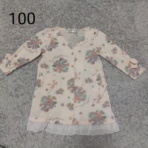 女の子 100cm 花柄リボン柄 フリル付き カーディガン