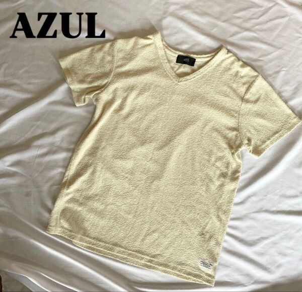 【美品】メンズ AZUL Tシャツ Mサイズ カットソー Vネック タオル地