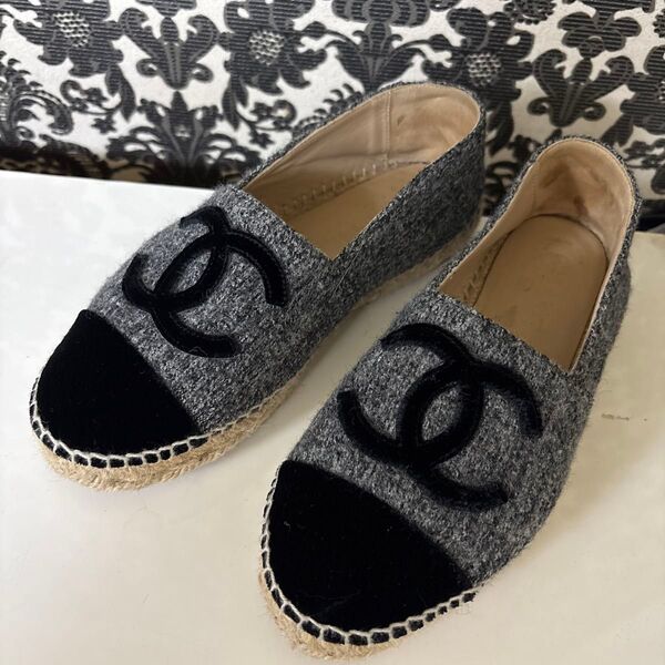CHANELエスパドリーユ35ツィード