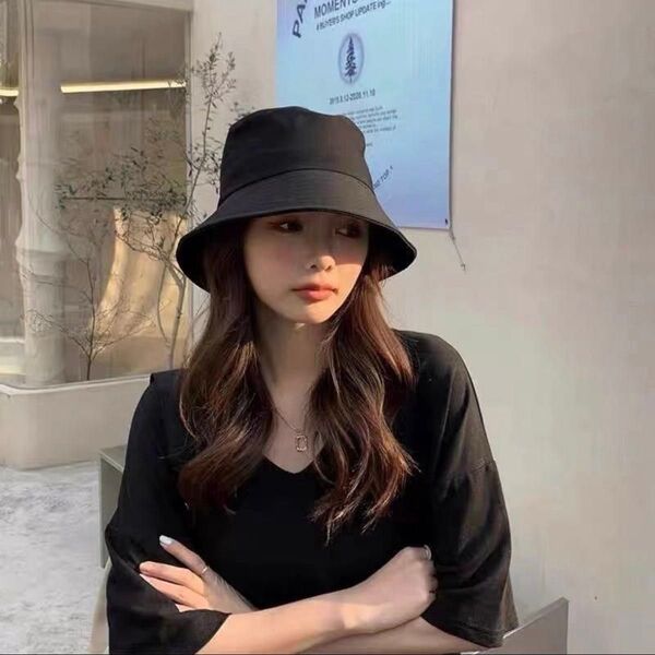 レディース バケットハット 帽子 韓国 ブラック 黒 UVカット ストリート