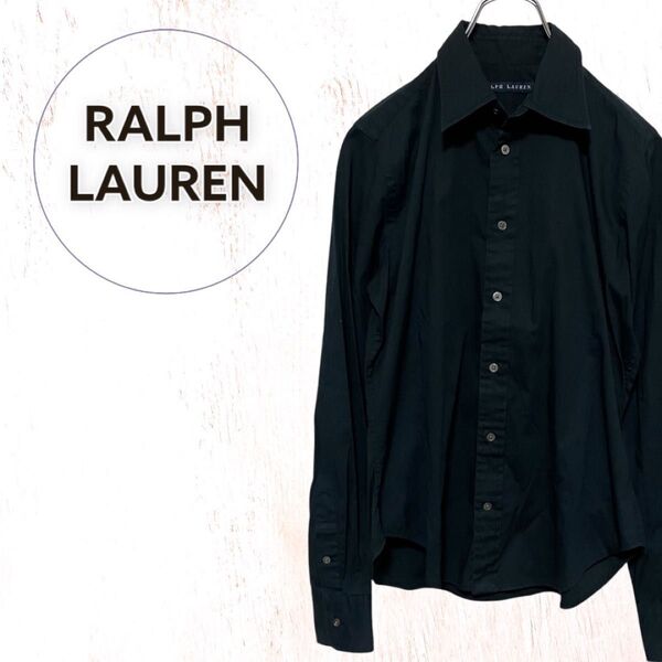 RALPH LAUREN ラルフローレン 白ポニー刺繍ロゴ 長袖 無地 シャツ 濃ネイビー シャツ 刺繍袖口 綿 長袖シャツ
