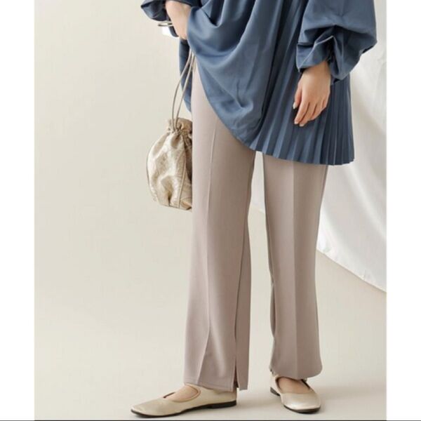 パンツ カットツイルセンタープレスパンツ グレイッシュベージュ