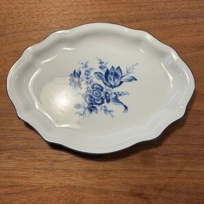楕円形のお皿 花柄 ホワイト×ブルー