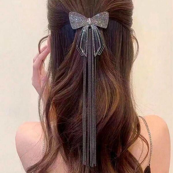 #24)リボン&チェーンヘアアクセサリー ヘアクリップ ヘアアクセサリー ヘアメイク ヘアメ