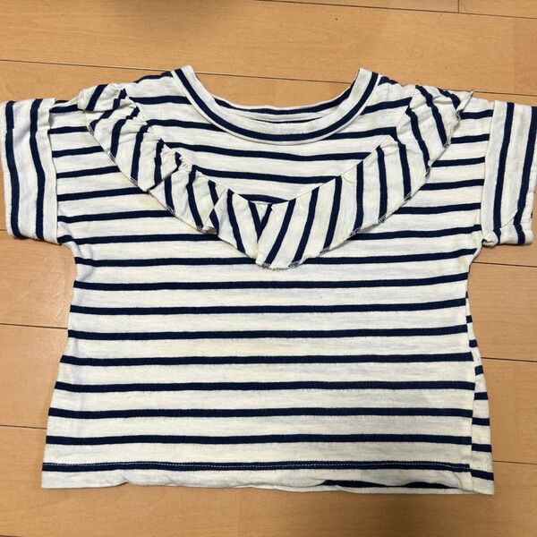 プチバトー ボーダー柄Tシャツ フリル付き
