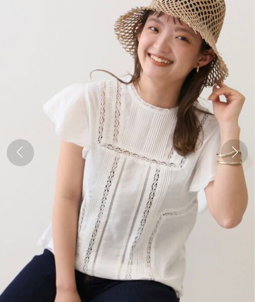 SLOBE IENA レースピンタックフリルブラウス ホワイト
