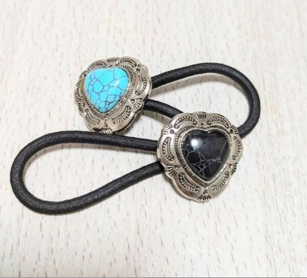 ヘアゴム インディアンジュエリーコンチョターコイズ アクセサリーシルバー 新品 ブルー ブラック