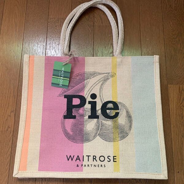 UK ロンドン ウェイトローズ 新作 麻大型エコバッグ Pie さくらんぼ柄 トートバッグ エコバッグ 手提げ 肩掛け