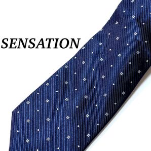 まとめ購入で大幅割引き ドット柄 ネクタイ ビジネス シルク ネイビー ヴィンテージ 古着 SENSATION ネクタイ