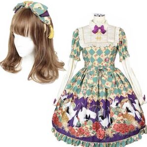 【大人気完売品】メタモルフォーゼ 百花繚乱~まほろばの舞~ ワンピース&リボンカチューシャ 緑青