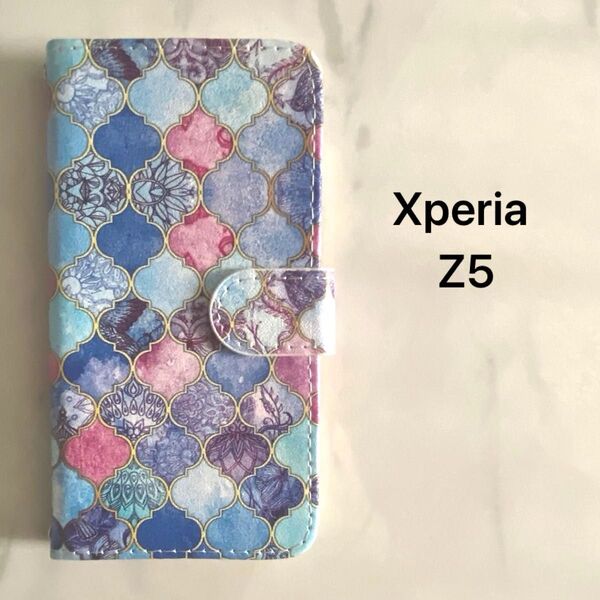 Xperia Z5 SO-01H SOV32 501SO ケース 手帳型 かわいいストラップ付き 横置きスタンド機能付き ブルー