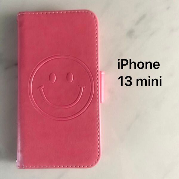 iPhone 13 Mini ケース 手帳型 ミラー付き ストラップ付 カード収納 スタンド機能付き マグネット開閉式 ピンク