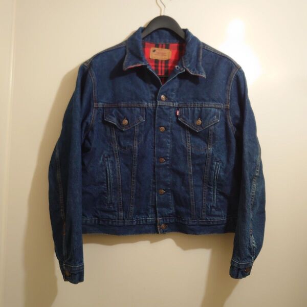 ★希少美品★80年代 Levi'sデニムジャケット 赤黒バッファローチェック size XL Gジャン ビンテージ USA製
