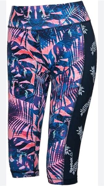 【美品】Reebok リーボック ヨガ トロピカルプリントカプリ XS スパッツ バイカーパンツ レギンス タイツ