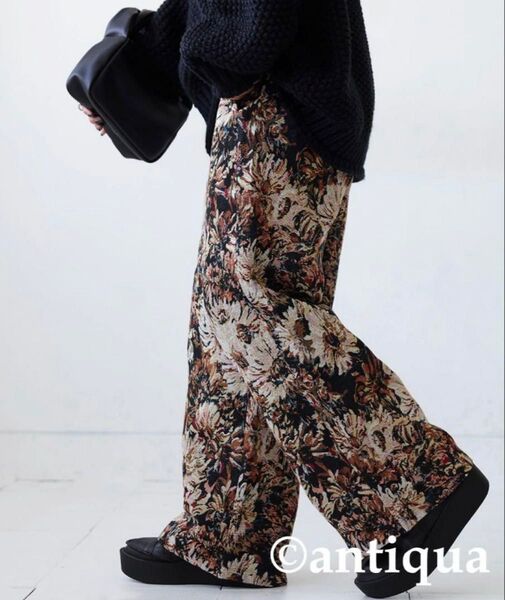 antiqua アンティカ patterntorso 花柄ジャガードワイドパンツ