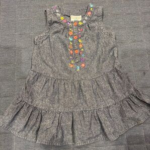 デニムワンピース 花柄刺繍 80