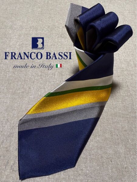 【美品】FRANCO BASSI/フランコバッシ/BEAMS F 別注品/パネルストライプ/ネイビー×イエロー