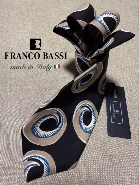 【新品】FRANCO BASSI/フランコバッシ/ビッグサークル/プリントタイ/ブラック