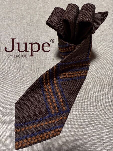 【美品】jupe by jackie/ジュップバイジャッキー/ハンドメイドタイ/刺繍/ブラウン