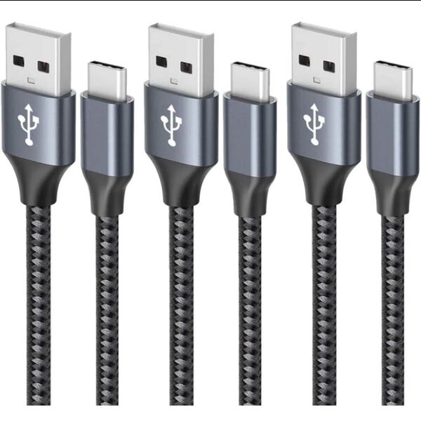 USB Type C ケーブル 3本セット1m/1m/2m グレー ケーブル USB データ転送