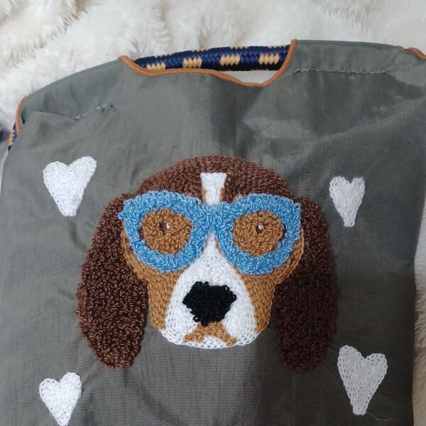 肩紐付き 小さいサイズ 刺繍 可愛い犬 トートバッグ