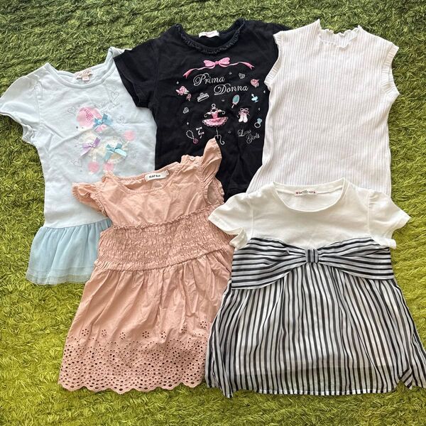 女の子 半袖 Tシャツ 半袖Tシャツ セット リボン カットソー おまけつき