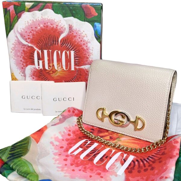GUCCI グッチ Zumi ズゥミ ホースビット ゴールド チェーン チェーンウォレット コンパクトウォレット 折り財布