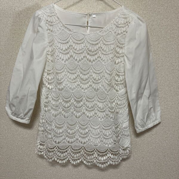ブラウス レース 七分袖 7days life styling 白 ホワイト オフィス
