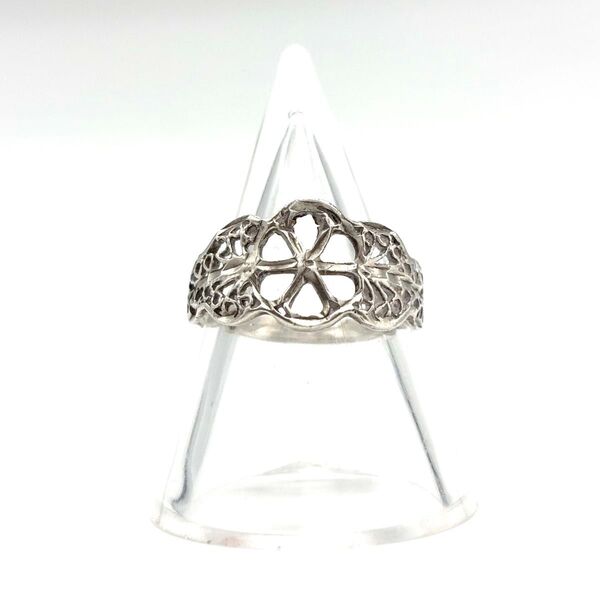 ヴィンテージ フラワーモチーフ 透かし彫りリング フィリグリーリング 指輪 シルバー SV925 純銀 ビンテージアクセサリー