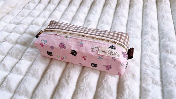 筆箱 ペンケース ペンケース 猫 ピンク チェック ハンドメイド