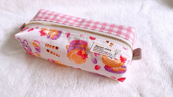 筆箱 ペンケース ペンポーチ くま マカロン ピンク ハンドメイド 小物入れ