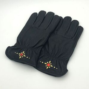 レザーグローブ バイクグローブ HTC風 【ゴールド/レッド】 ブラック S〜XL